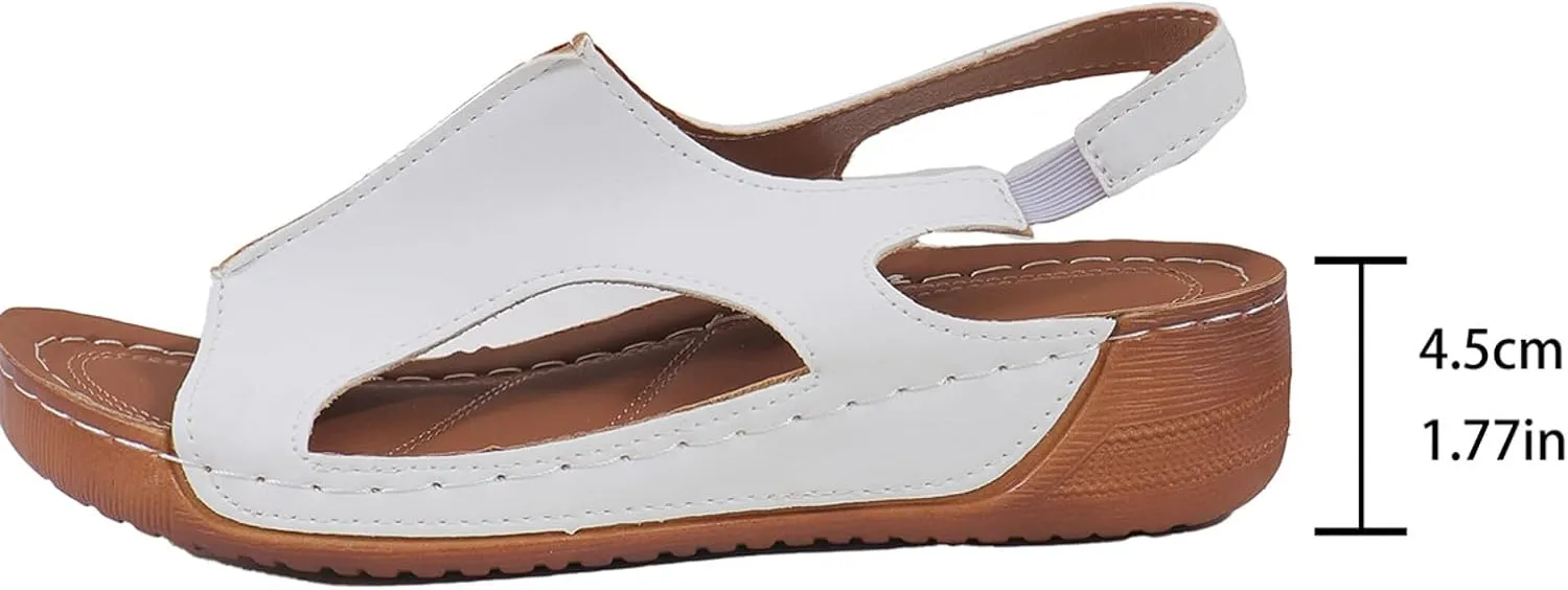 Ladies Summer Retro Pure Colour Leather Slope Heel Thick Bottom Large Size Set Foot Fish Bow Sandals for Women Size 11