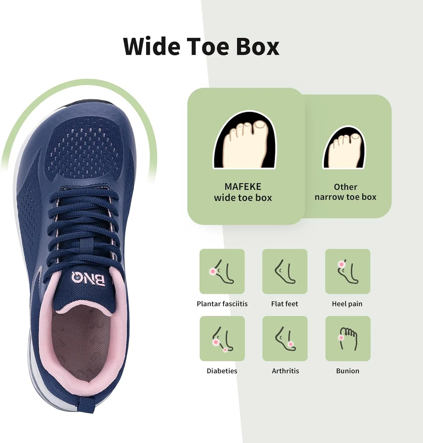 MAFEKE Womens Wide Toe Box Running Shoes Arch Support Tennis Athletic Sneakers Orthotic Walking Shoes for Plantar Fasciitis Pain Relief US 6-11