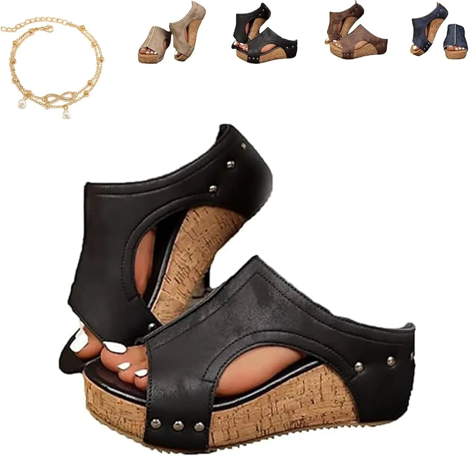 Maison Birch Lumi Cork Wedges, Cork Wedge Sandals for Women with Comfy Platform Orthopedic, Summer Lightweight Sandals