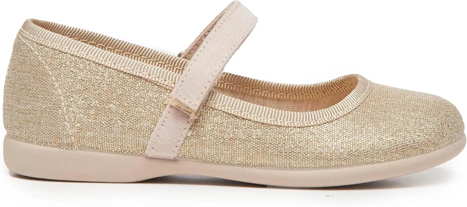 Mary Jane Flats with Hook and Loop Straps – Girls' Shoes for School, Weddings and Casual Wear (Shimmer)