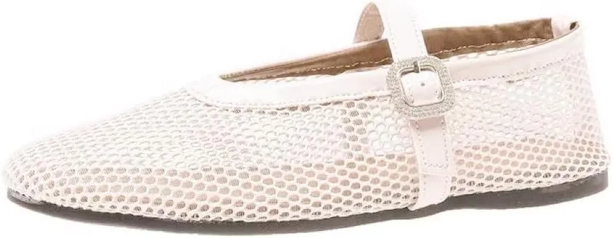 Mary Jane Mesh Ballet Flats Fishnet Flats with Adjustable Buckle Strap Breathable and stylish ballet shoes