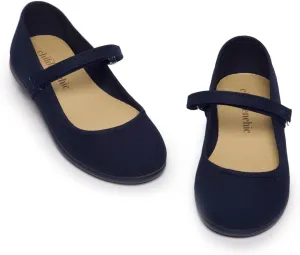 Mary Jane Shoes for Girls – Classic & Comfortable Canvas Dress Shoes for Toddlers & Kids – Perfect Flats for School, Play, and Special Occasions (Canvas, Navy Blue, 6 Toddler)