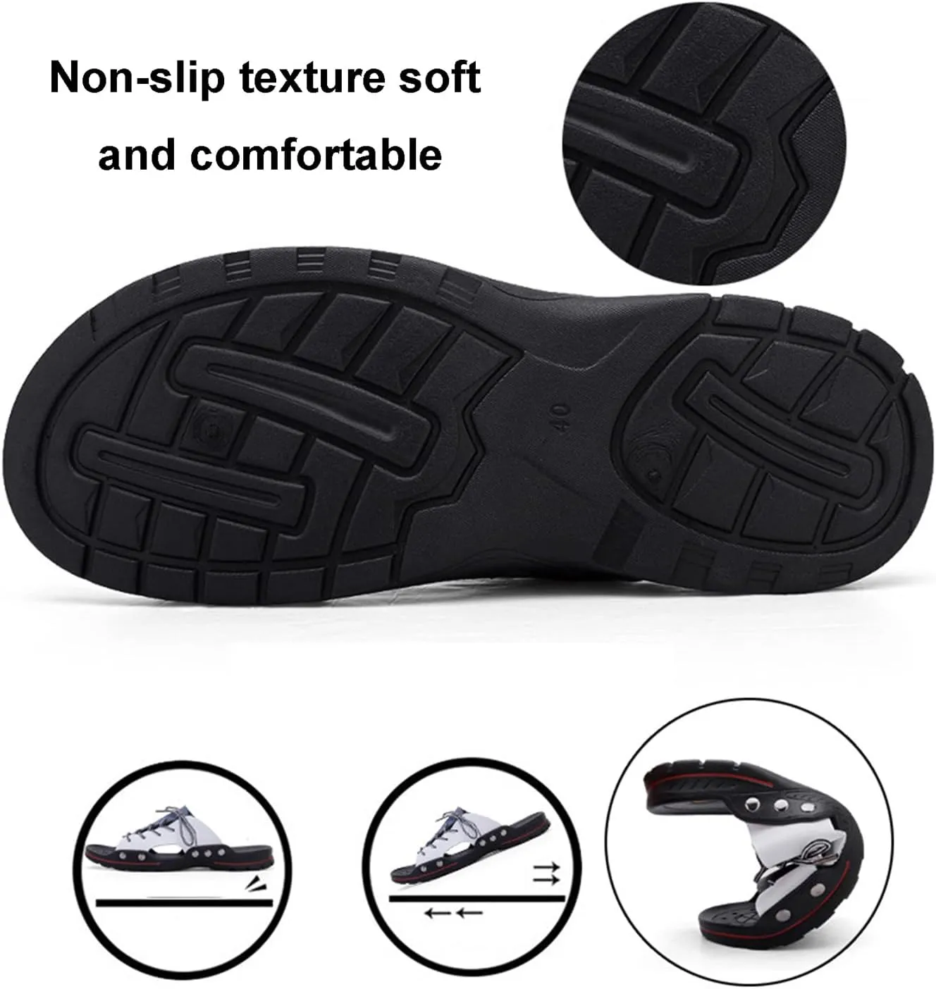 Men's Casual Slippers, Leather Comfortable Outdoor Sandals, Fashion Lightweight Open Toe Beach Shoes for Walking Beach (Black and White 41)