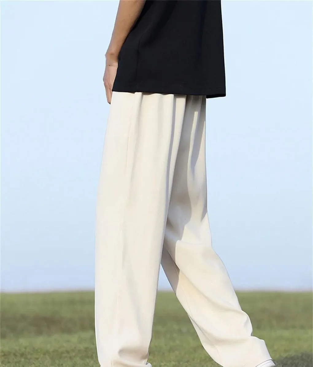 Men's Solid Color Casual Light Shiny Elastic Drape Wide Leg Suit Trousers