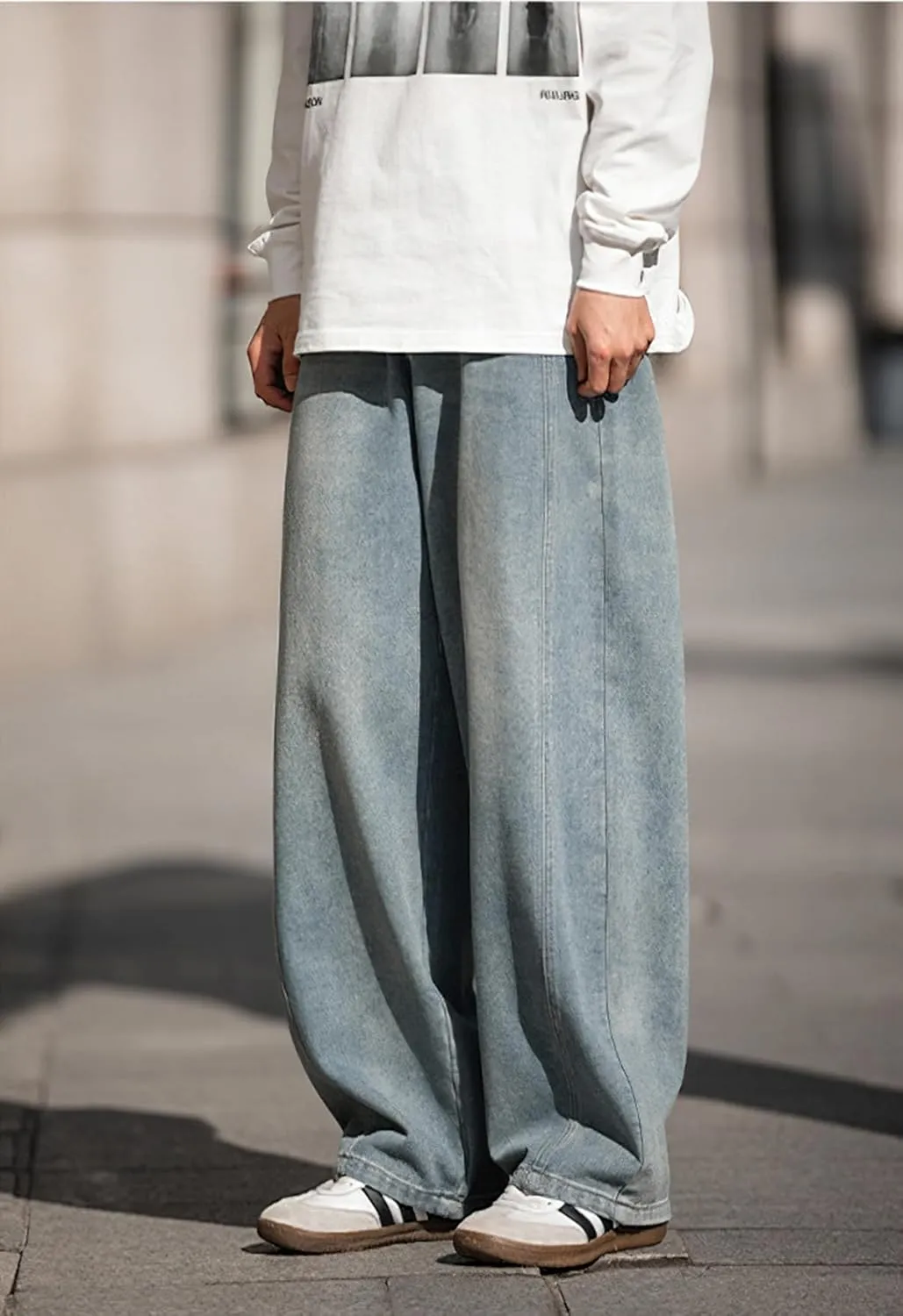 Mens Wide Leg Jeans Mid Rise Baggy Skater Jeans Casual Loose Hip Hop Barrel Denim Pants Streetwear