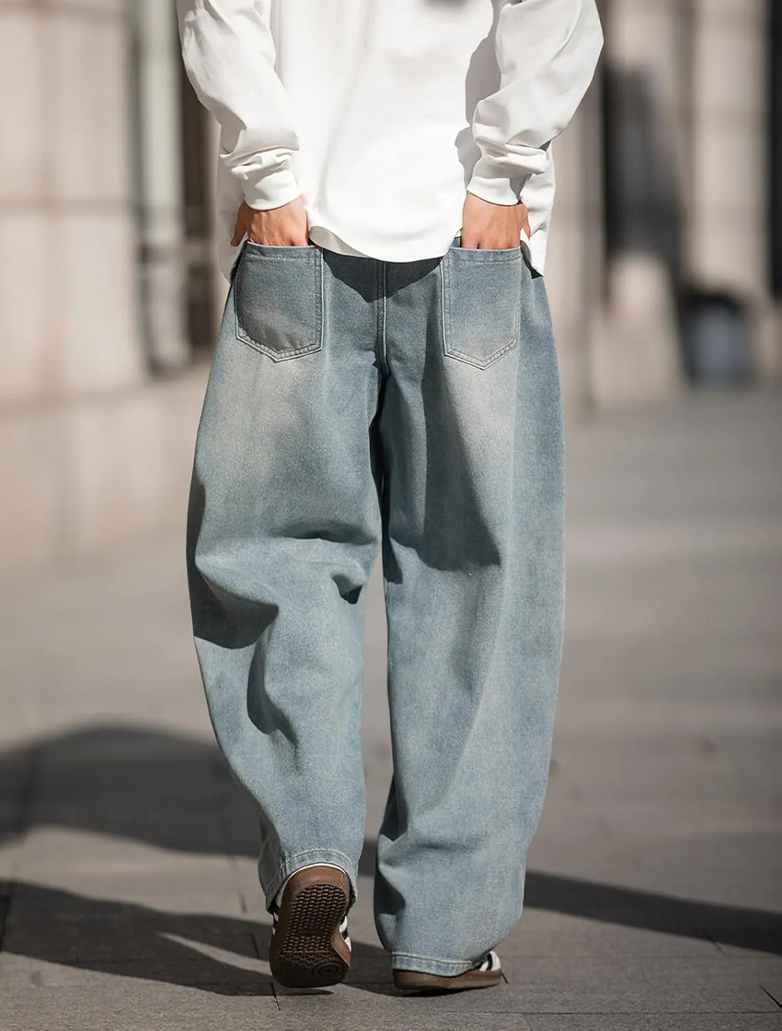 Mens Wide Leg Jeans Mid Rise Baggy Skater Jeans Casual Loose Hip Hop Barrel Denim Pants Streetwear