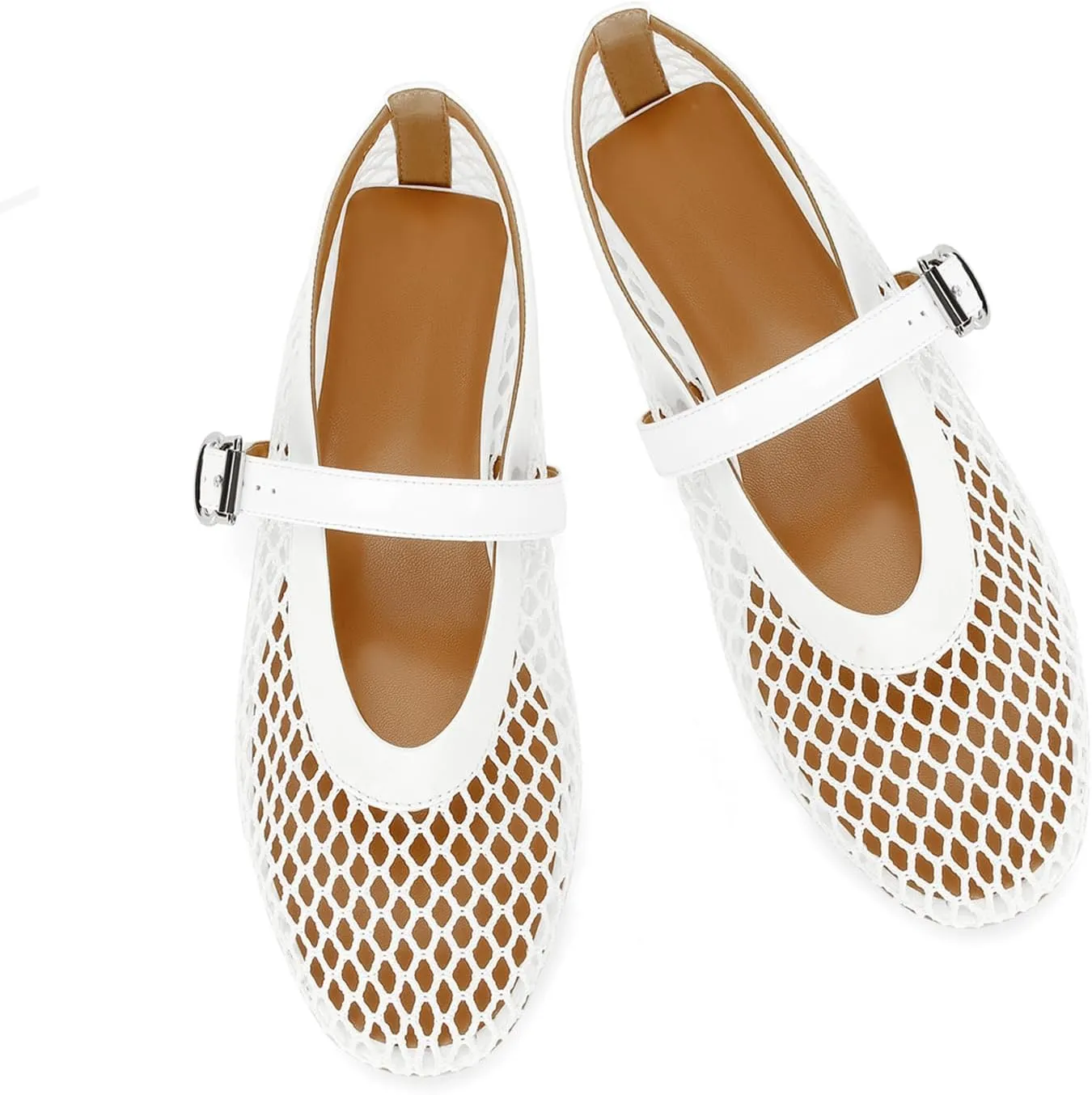 Mesh Ballet Flats for Women Buckle Strap Comfy Casual Office Fishnet Ballerina Flat Shoes
