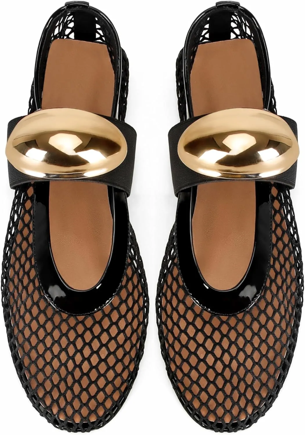 Mesh Ballet Flats for Women Buckle Strap Comfy Casual Office Fishnet Ballerina Flat Shoes