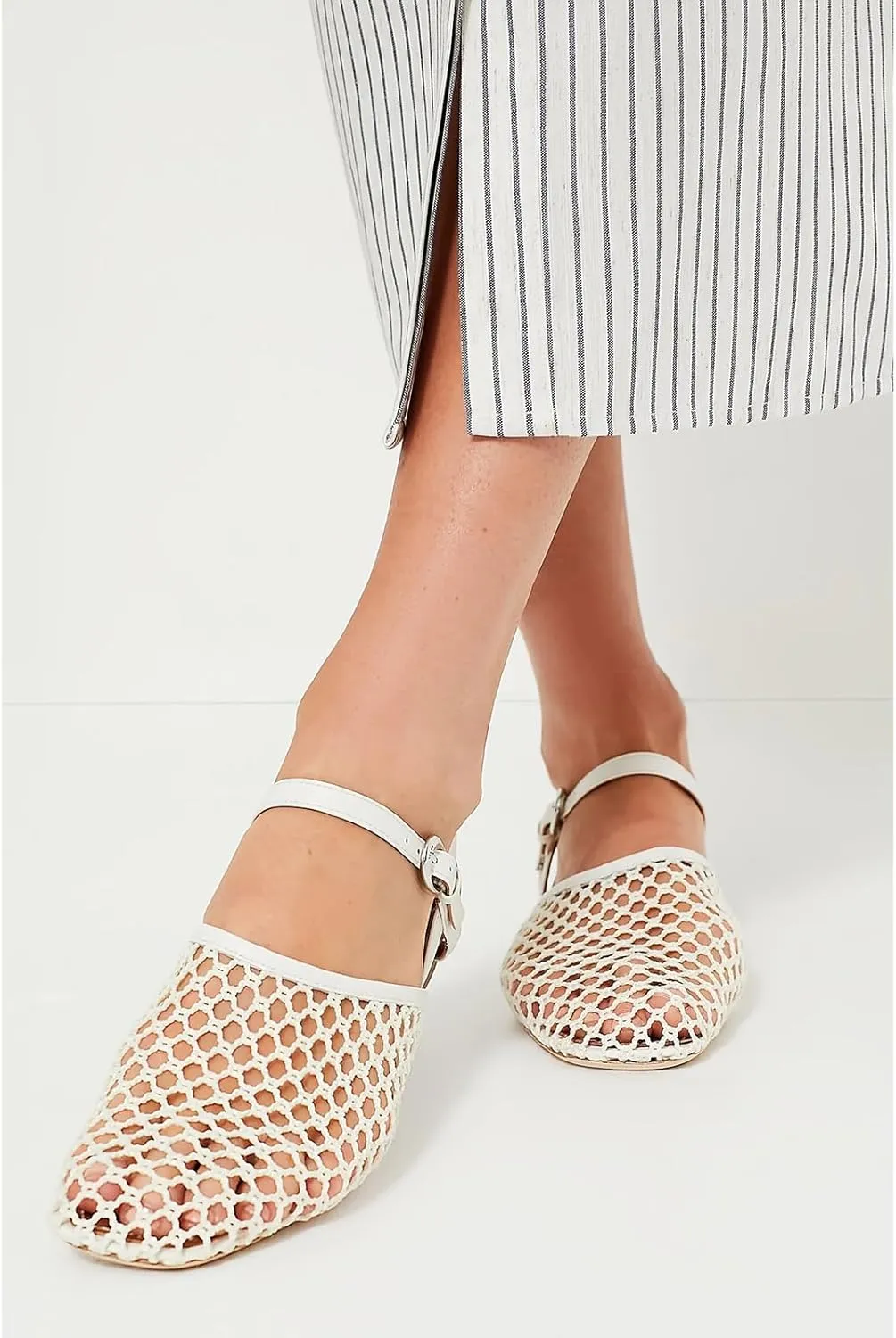 Mesh Ballet Flats for Women Slingback Flats Round Toe Mary Jane Flat Fishnet Ballerina Shoes Comfortable Casual with Buckle Strap