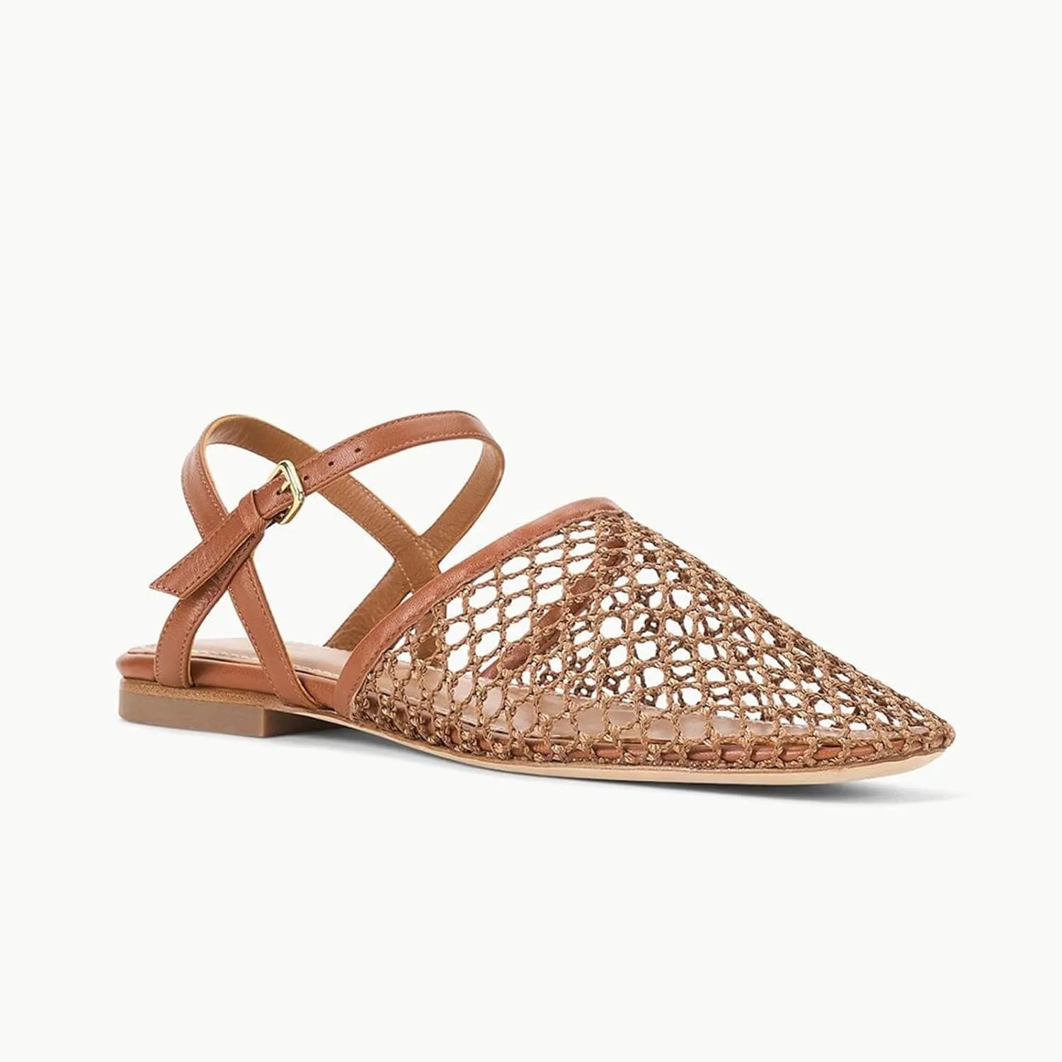 Mesh Ballet Flats for Women Slingback Flats Round Toe Mary Jane Flat Fishnet Ballerina Shoes Comfortable Casual with Buckle Strap