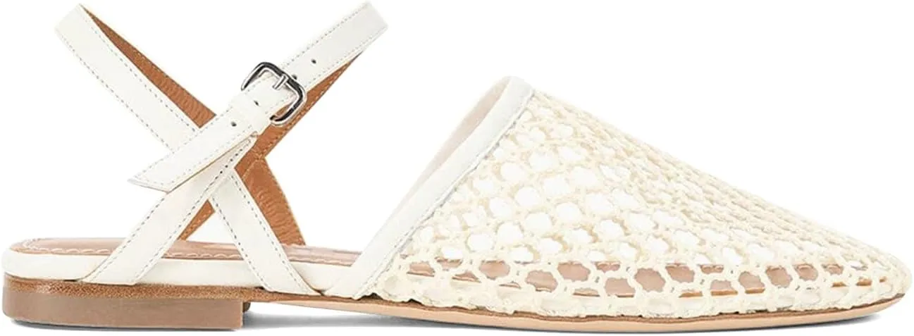 Mesh Ballet Flats for Women Slingback Flats Round Toe Mary Jane Flat Fishnet Ballerina Shoes Comfortable Casual with Buckle Strap
