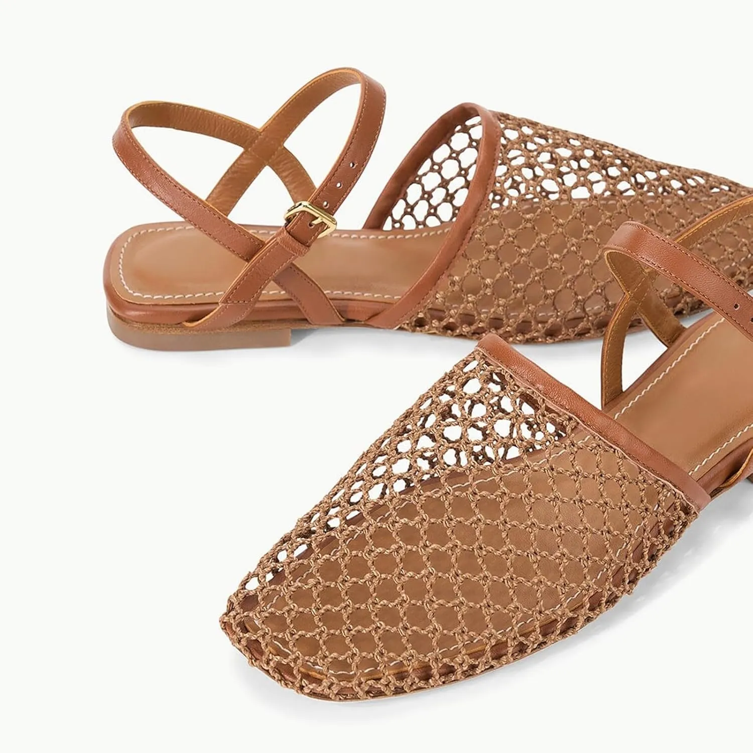 Mesh Ballet Flats for Women Slingback Flats Round Toe Mary Jane Flat Fishnet Ballerina Shoes Comfortable Casual with Buckle Strap