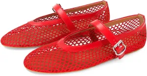 MICIFA Women's Mesh Ballet Flats Fishnet Ballerina Flats Buckle Strap Mary Jane Flats Causal Daily Dress Shoes