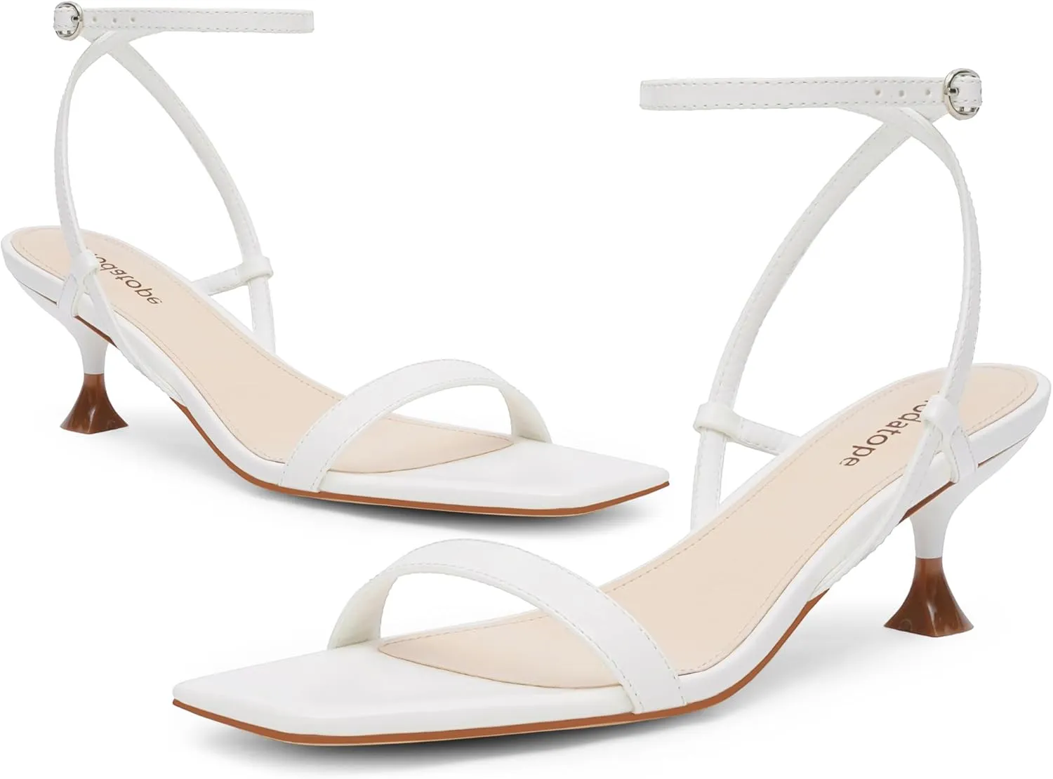 Modatope Kitten Heels for Women Open Square Toe Ankle Strap Sandals Low Heels Dress Shoes for Party