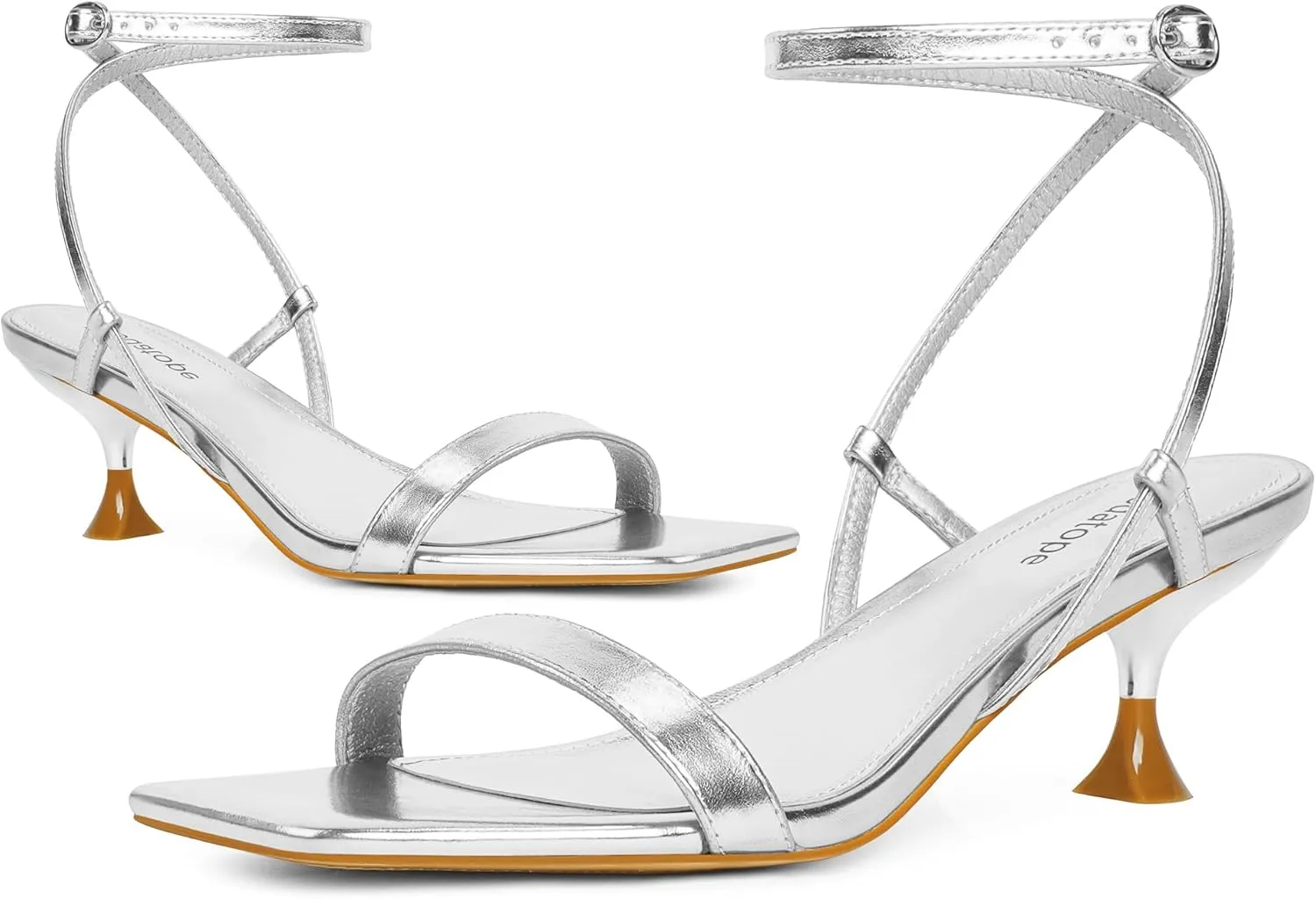 Modatope Kitten Heels for Women Open Square Toe Ankle Strap Sandals Low Heels Dress Shoes for Party