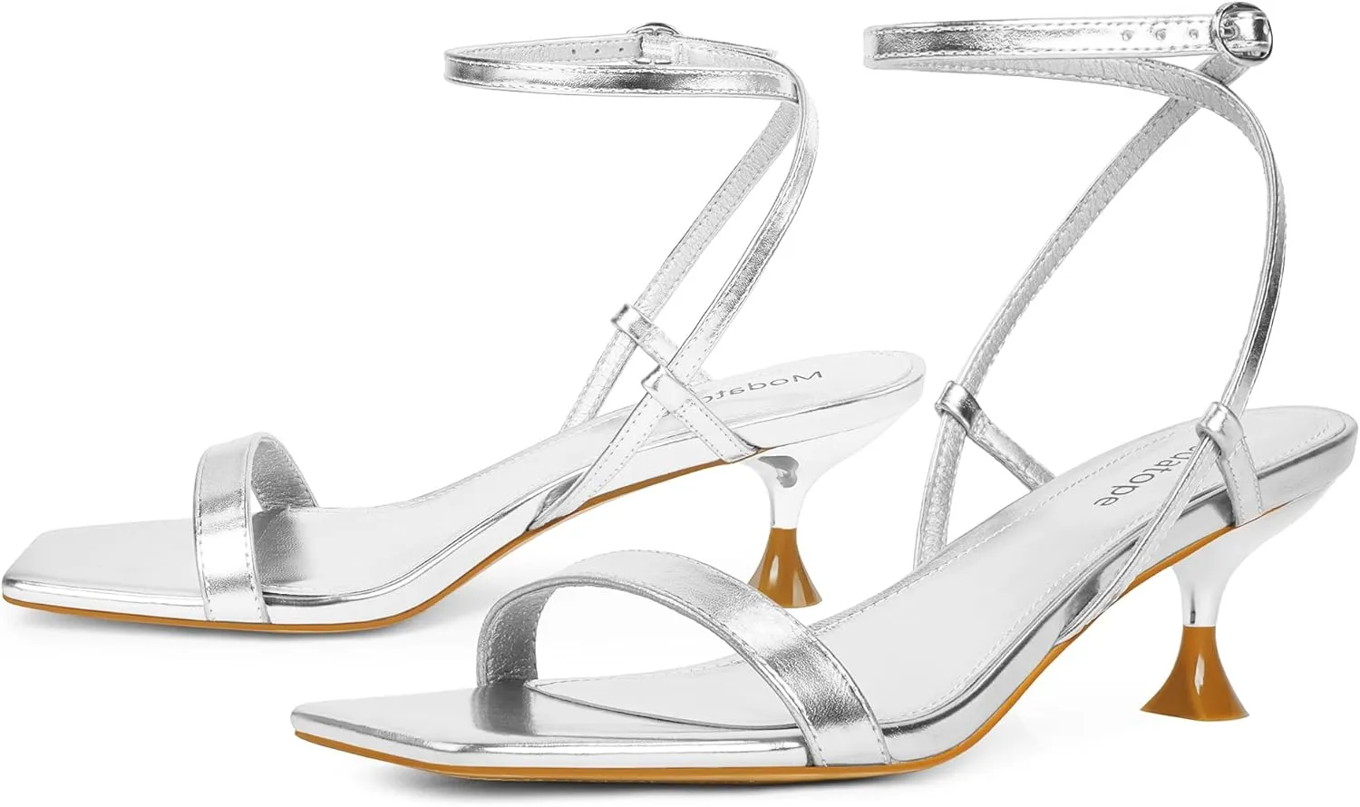 Modatope Kitten Heels for Women Open Square Toe Ankle Strap Sandals Low Heels Dress Shoes for Party