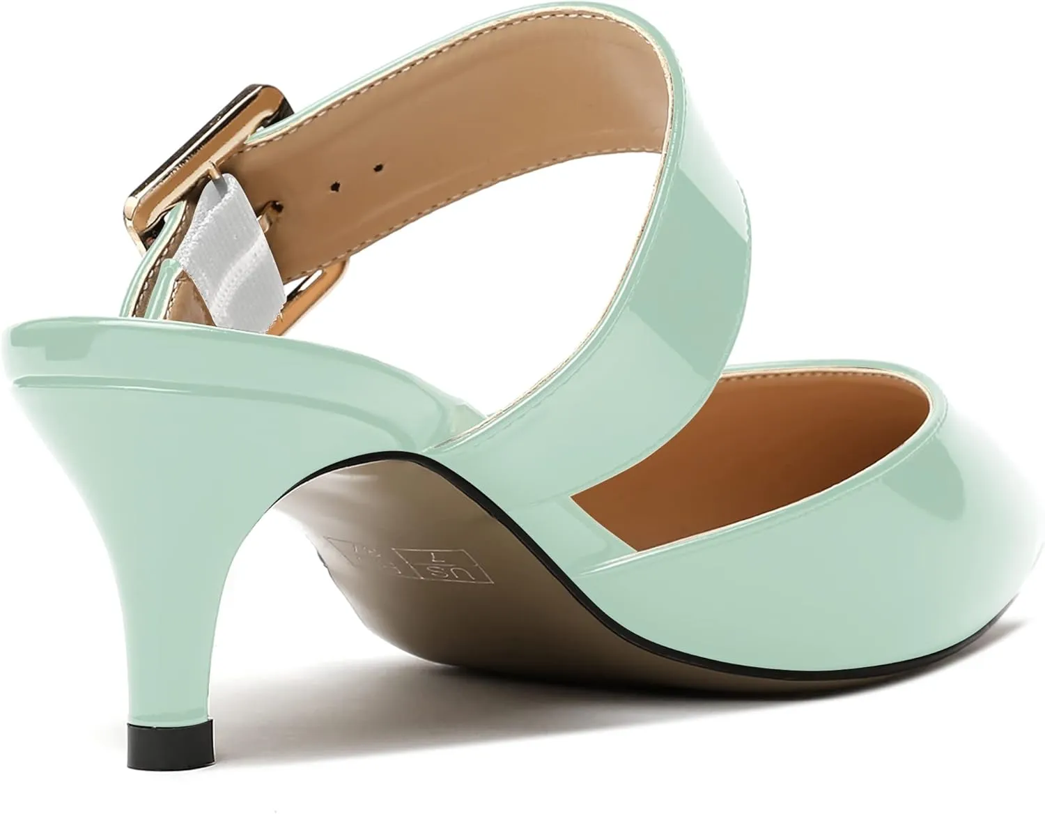MODENCOCO Women's Adjustable Strap Pointed Toe Patent Buckle Kitten Low Heel Slides Sandals 2 Inch