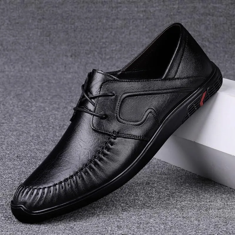 Modern Solid Color Wingtips Brogues Daily Lightweight Casual Driving Flats Fashionable Lace-up Mens Leather Shoes