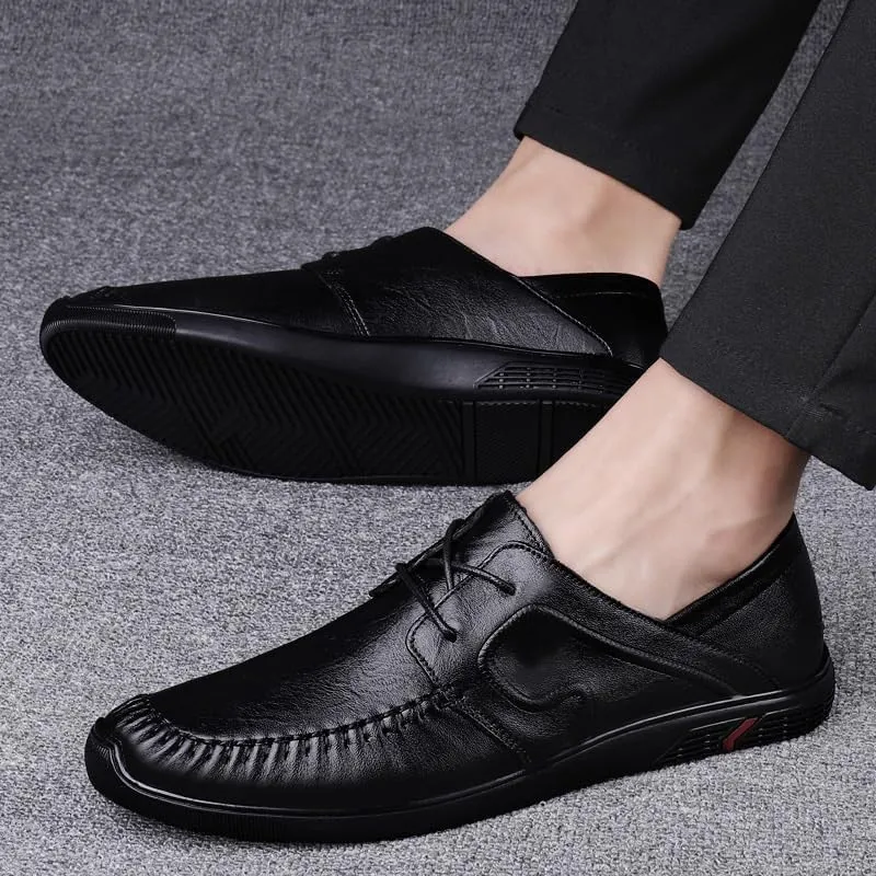 Modern Solid Color Wingtips Brogues Daily Lightweight Casual Driving Flats Fashionable Lace-up Mens Leather Shoes