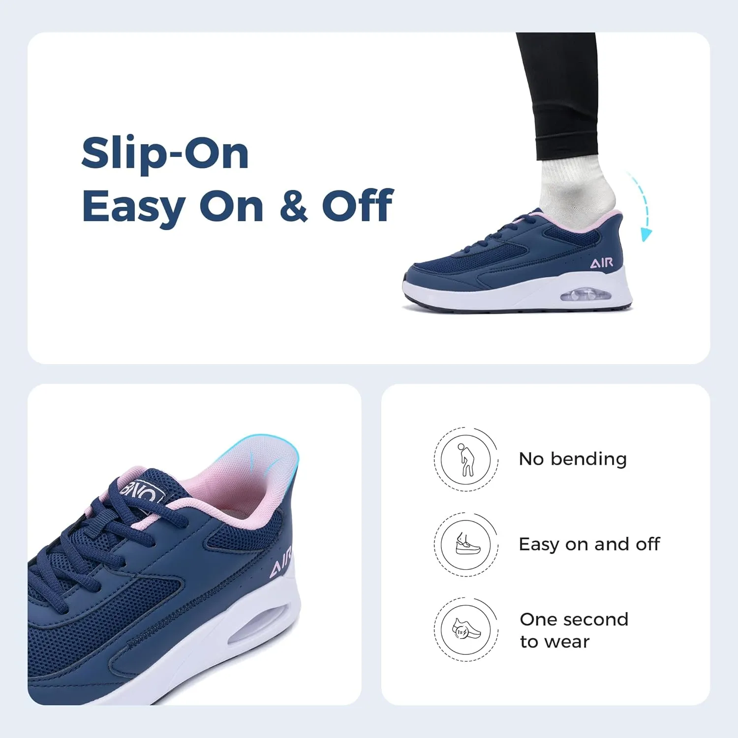N BESUNEW Women's Wide Toe Box Walking Shoes Slip On Wide Width Running Sneakers Air Atheltic Tennis Shoes US 6-11
