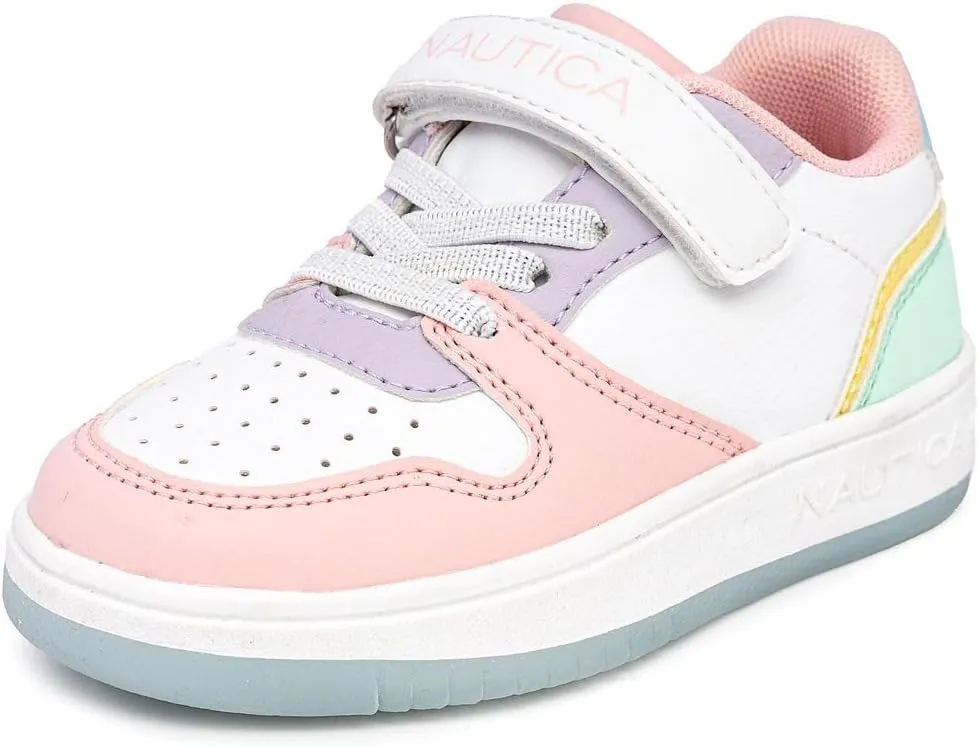 Nautica Kids Girls Sneakers with Adjustable Strap and Bungee Straps | Comfortable Casual Shoes (Toddler/Little Kid)