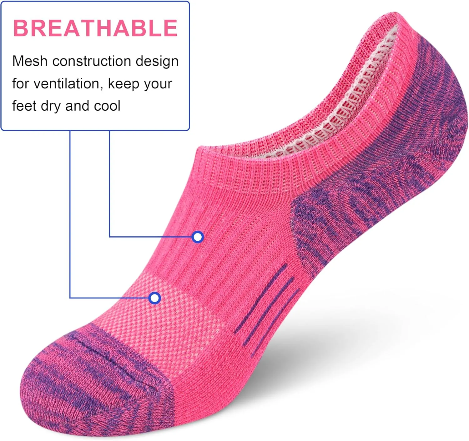 No Show Socks Womens Athletic Cushion Ankle Footies Low Cut 5-6 Pairs