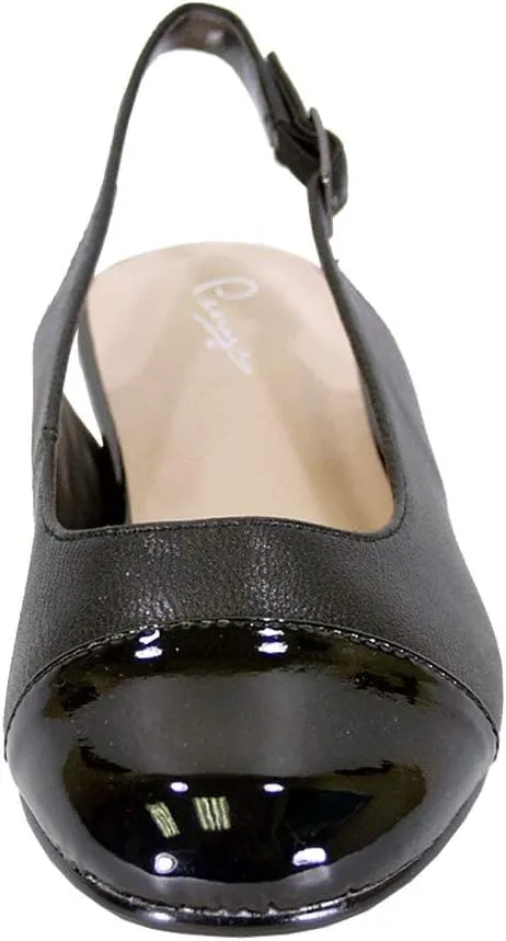 Peerage Kennedy Women's Wide Width Slingback Casual Leather Flats with Patent PU Round Toe Cap