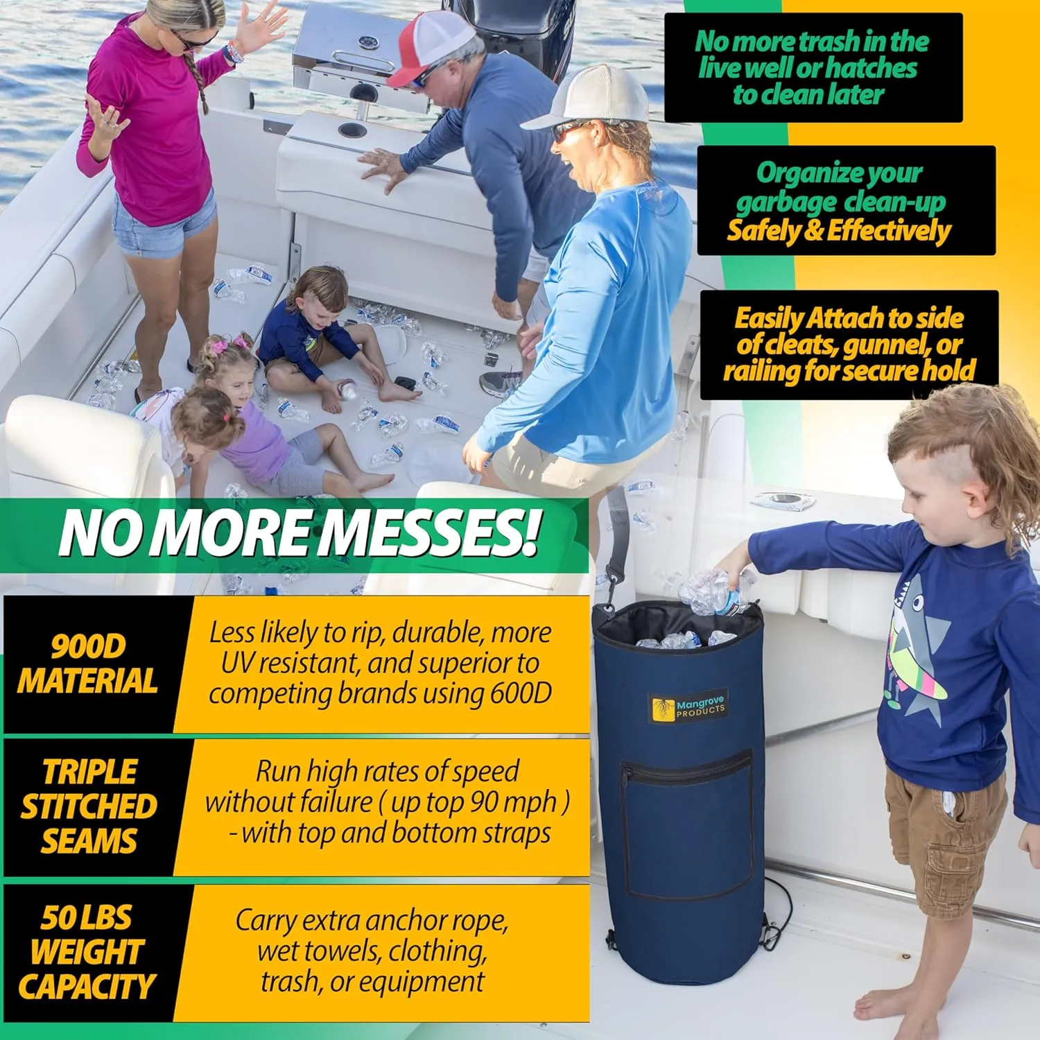 Portable Boat Trash Can, Reusable Trash Bag, Boating Equipment, Boat Storage, Boat Accessories Marine, Pontoon Boat Accessories, Fishing, Sandbar, RV, or Camping