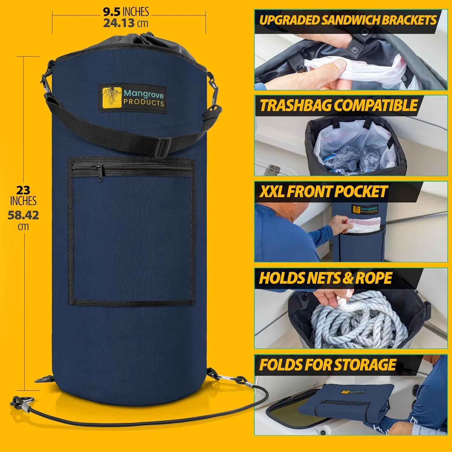Portable Boat Trash Can, Reusable Trash Bag, Boating Equipment, Boat Storage, Boat Accessories Marine, Pontoon Boat Accessories, Fishing, Sandbar, RV, or Camping