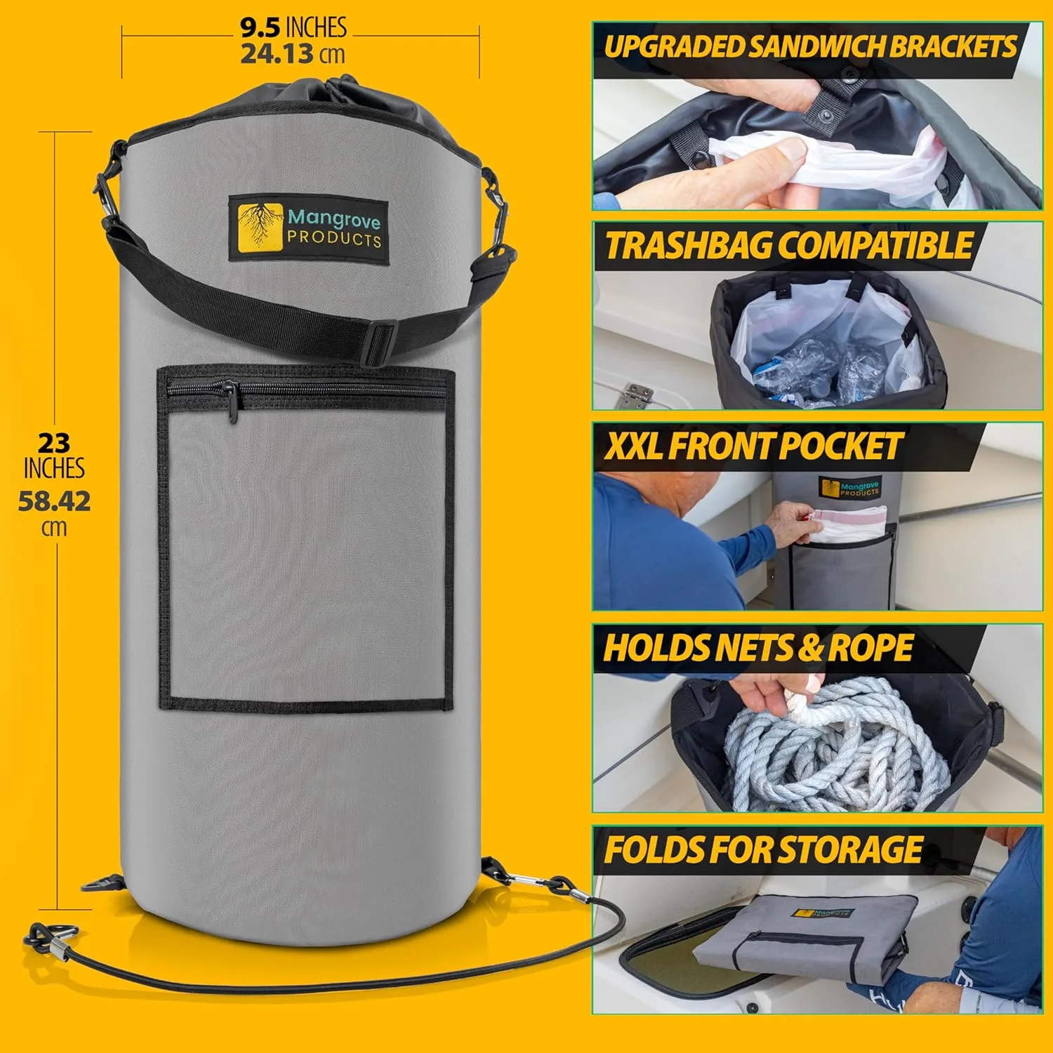 Portable Boat Trash Can, Reusable Trash Bag, Boating Equipment, Boat Storage, Boat Accessories Marine, Pontoon Boat Accessories, Fishing, Sandbar, RV, or Camping