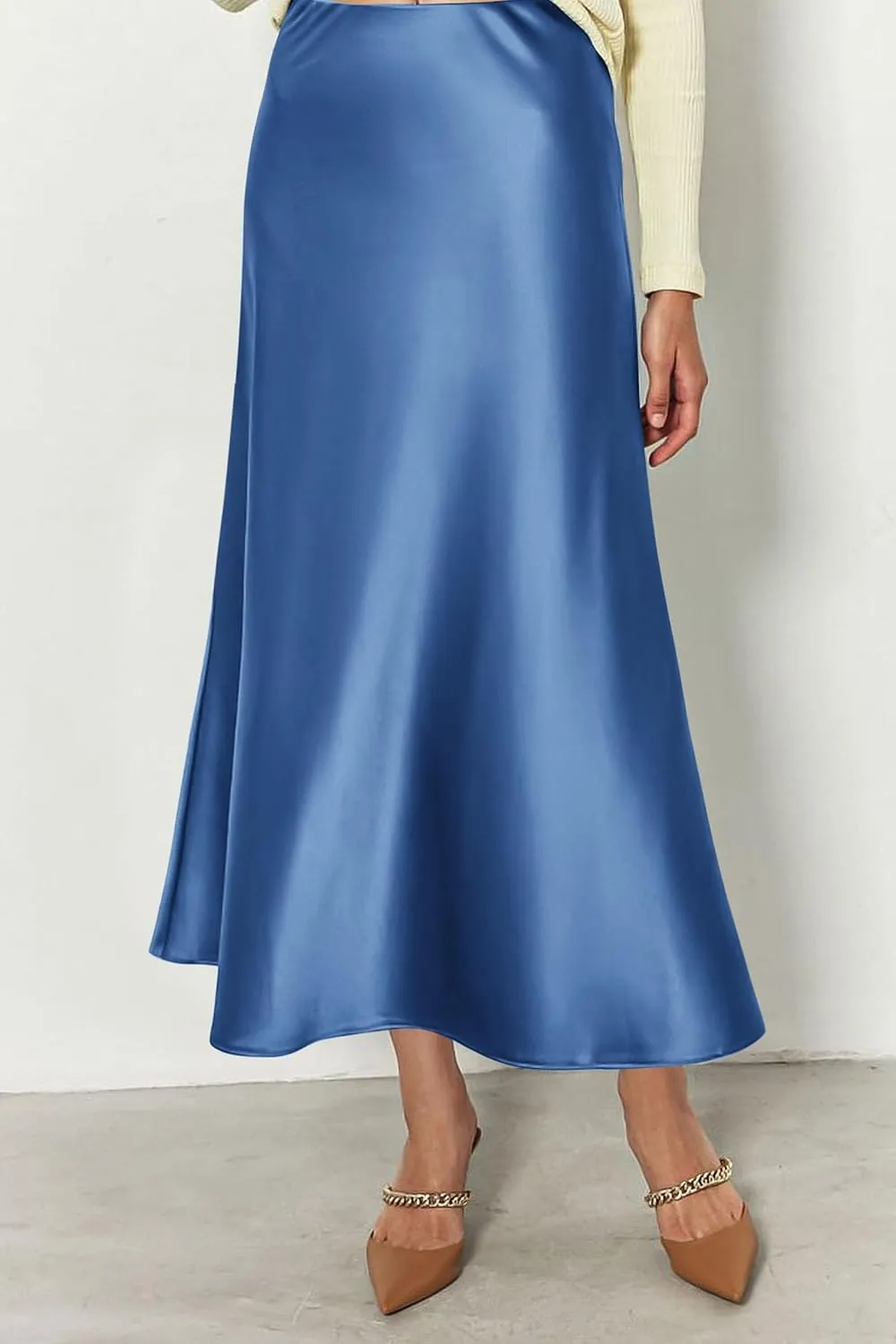 PRETTYGARDEN Women's Summer Midi Satin Skirt Dressy Casual High Waisted A Line Flowy Ruffle Elegant Party Skirts