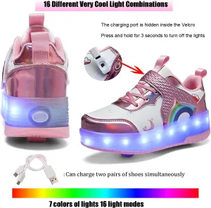 Roller Shoes with Wheels for Boys Girls Kids Skates Sneakers LED Light Up Rechargeable Sport Sneaker for Beginners Best Gift