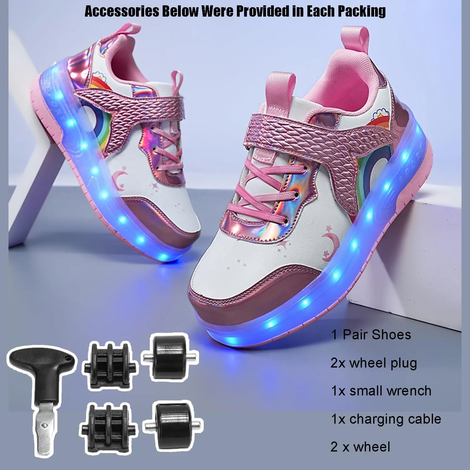 Roller Shoes with Wheels for Boys Girls Kids Skates Sneakers LED Light Up Rechargeable Sport Sneaker for Beginners Best Gift