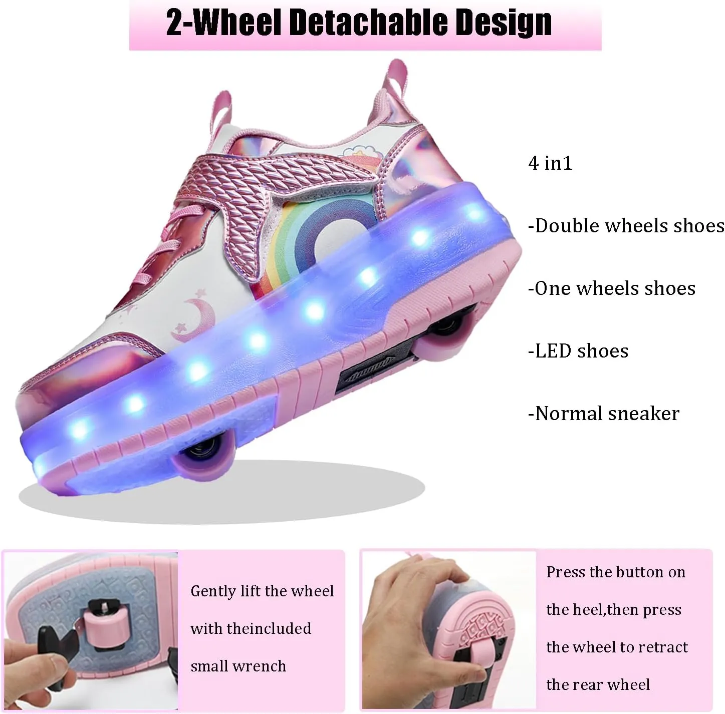 Roller Shoes with Wheels for Boys Girls Kids Skates Sneakers LED Light Up Rechargeable Sport Sneaker for Beginners Best Gift