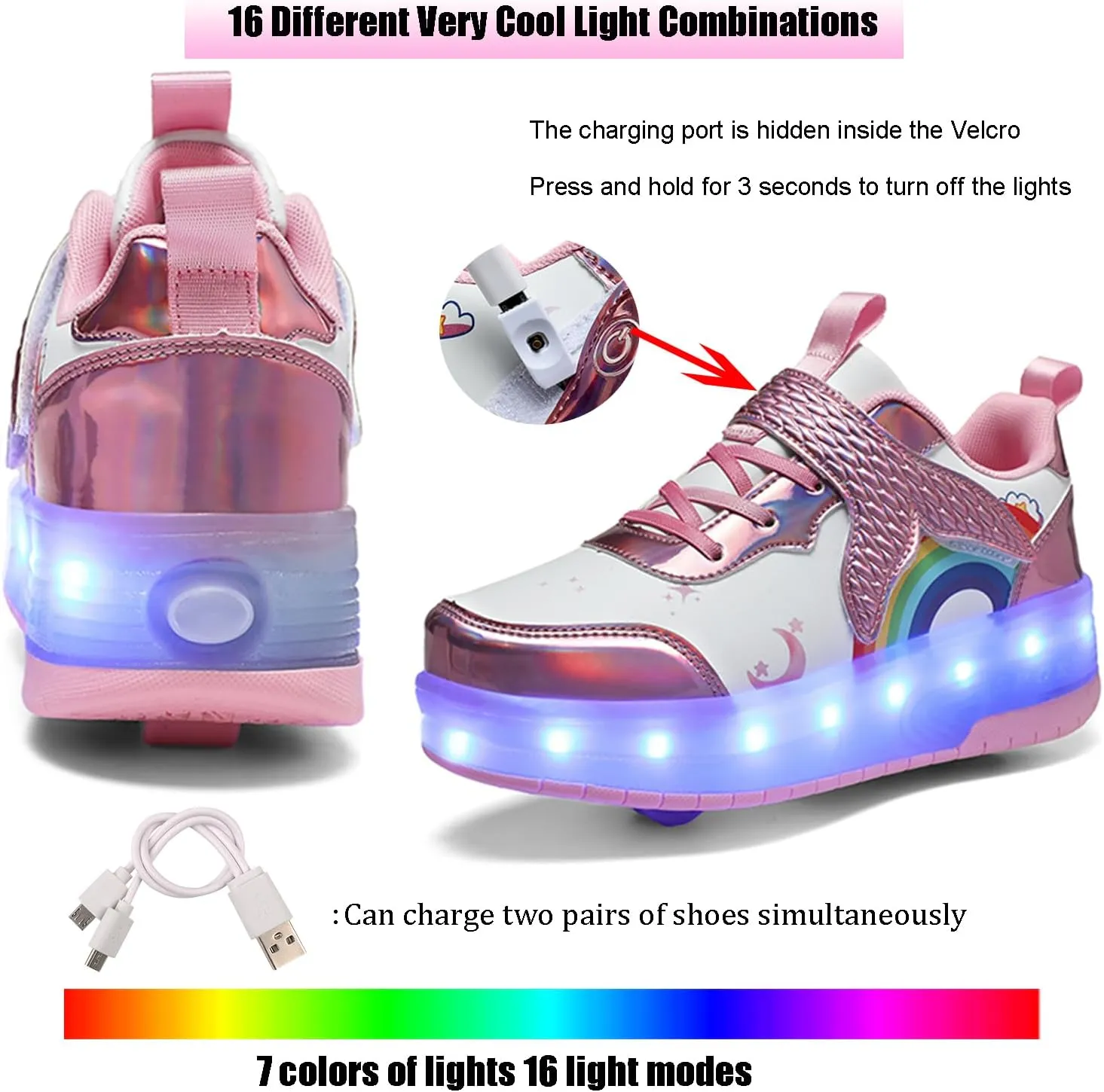 Roller Shoes with Wheels for Boys Girls Kids Skates Sneakers LED Light Up Rechargeable Sport Sneaker for Beginners Best Gift