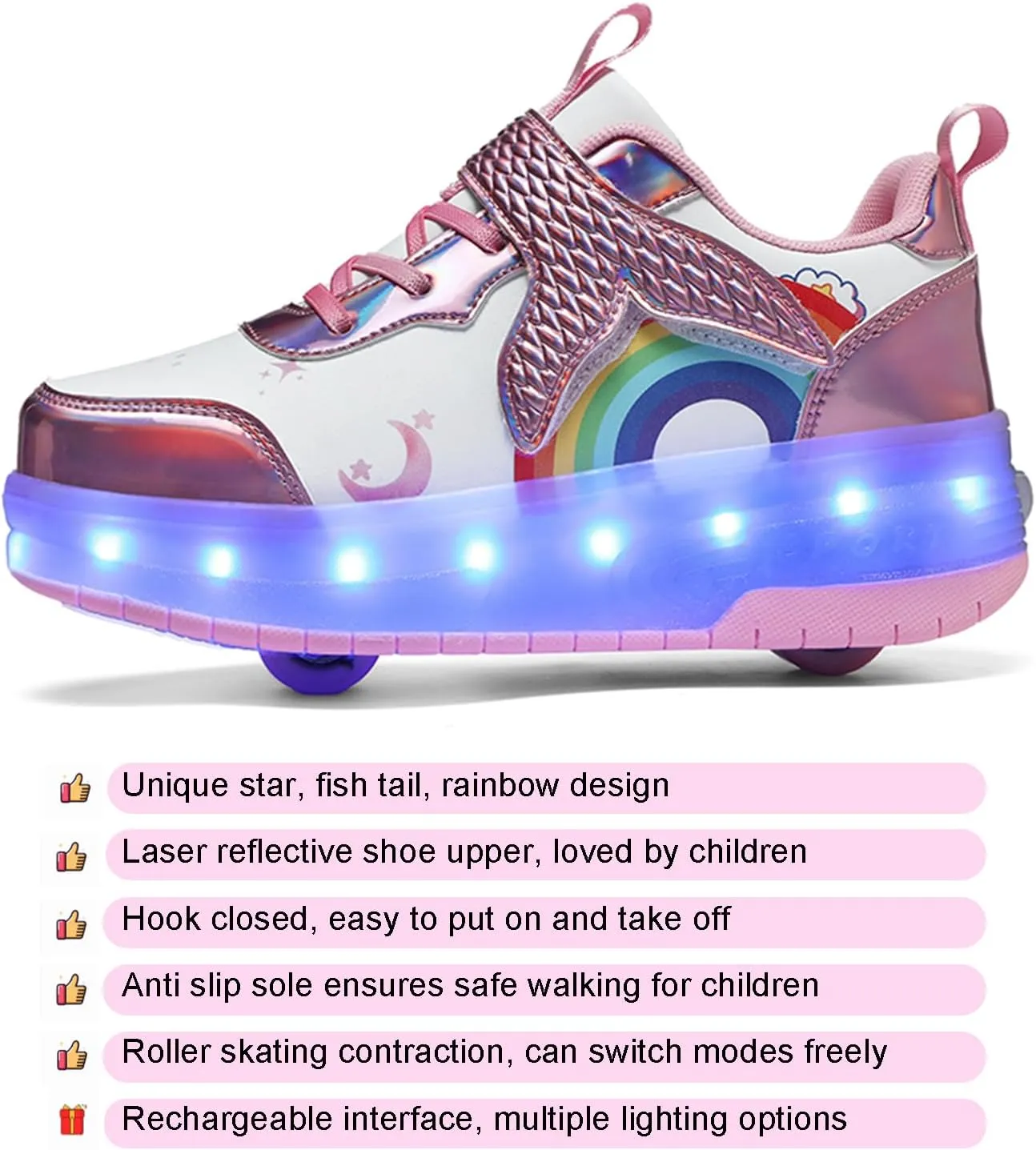 Roller Shoes with Wheels for Boys Girls Kids Skates Sneakers LED Light Up Rechargeable Sport Sneaker for Beginners Best Gift