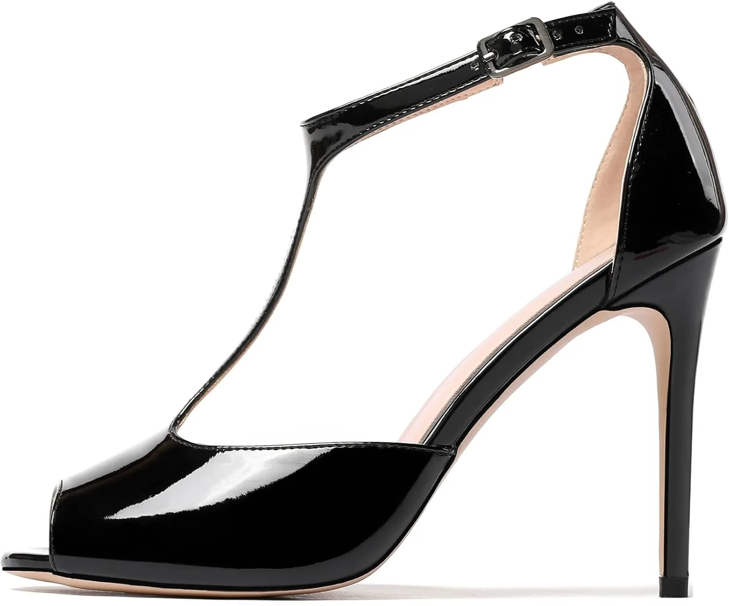SAMMITOP Women's Peep Toe 10CM T-Strap Ankle Buckle High Heel Sandals