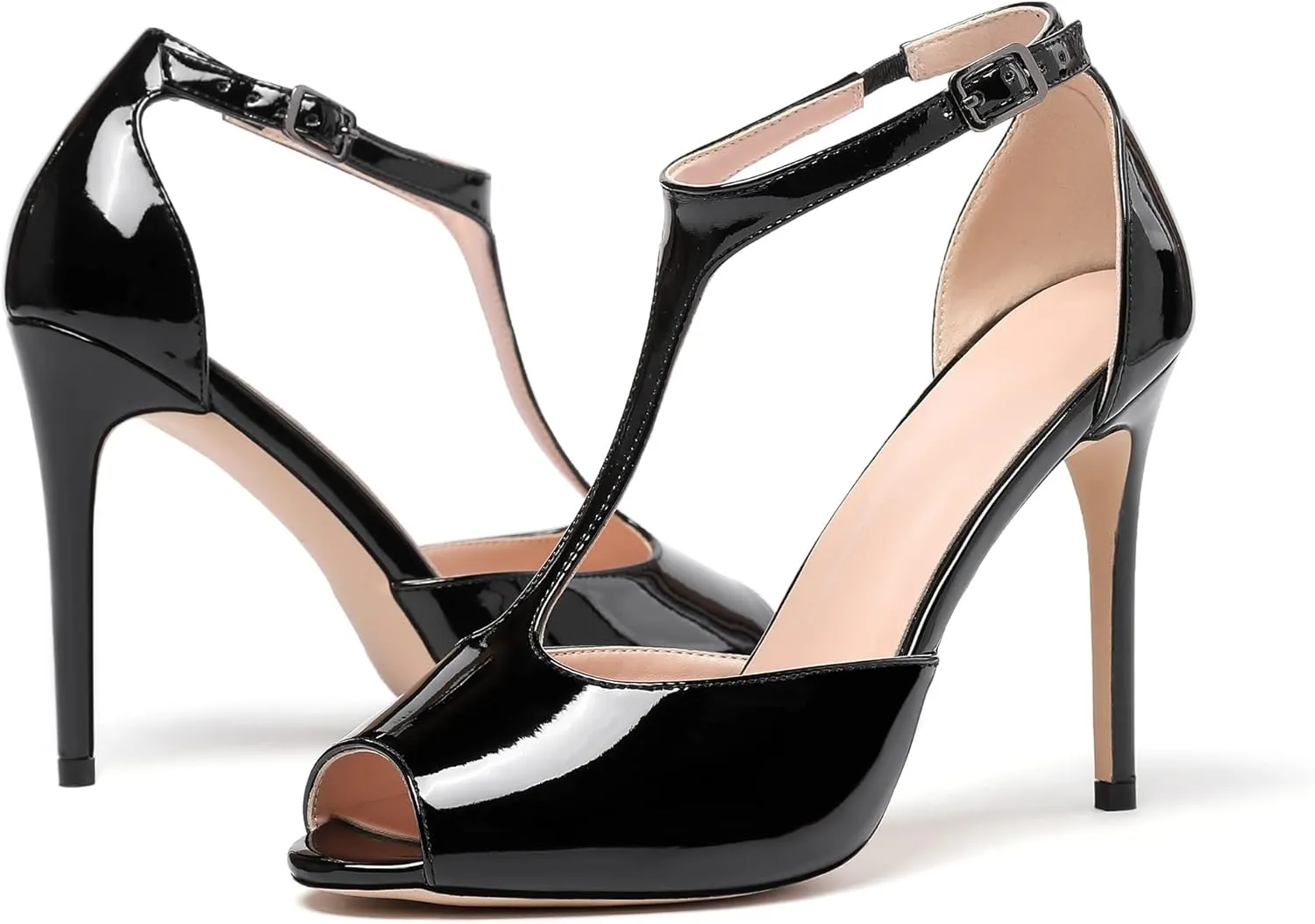SAMMITOP Women's Peep Toe 10CM T-Strap Ankle Buckle High Heel Sandals