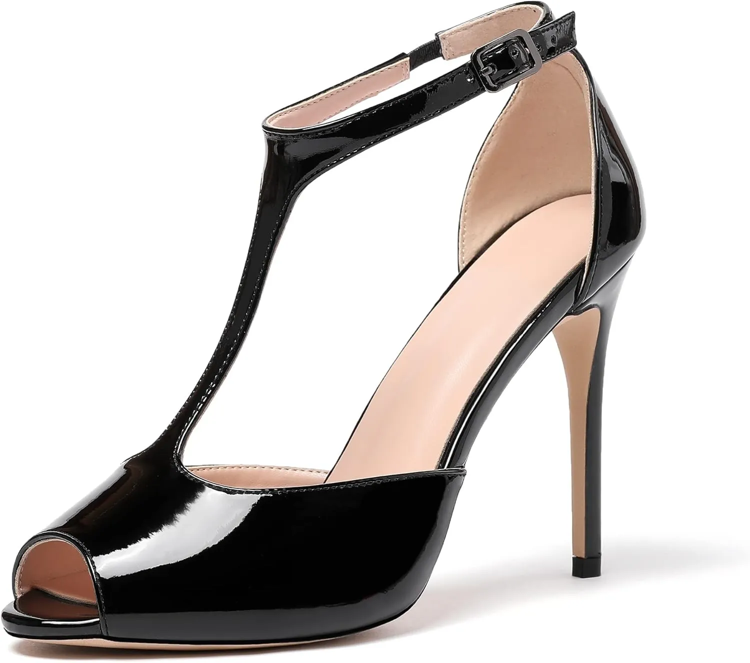 SAMMITOP Women's Peep Toe 10CM T-Strap Ankle Buckle High Heel Sandals