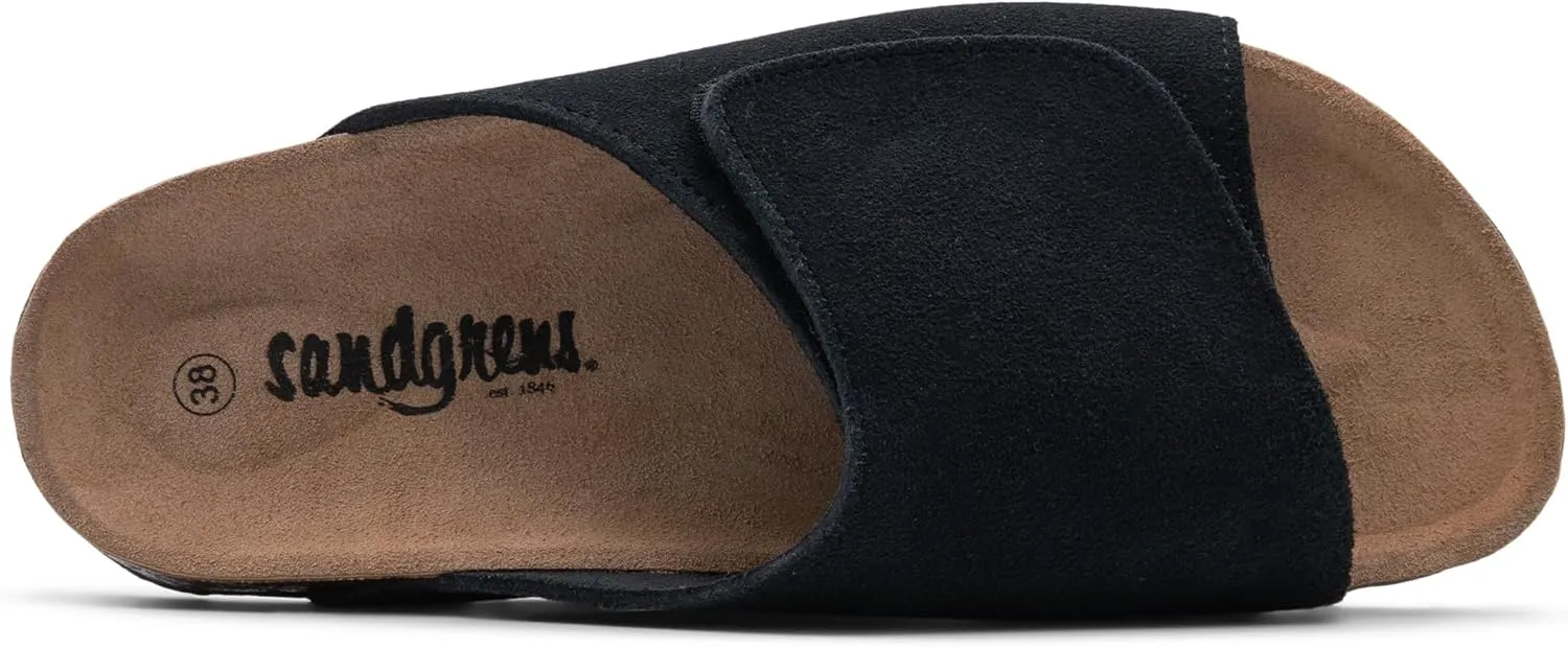 Sandgrens Handmade Unisex Cork Slides | European Top Grain Leather Sandals with Soft Suede Footbed, Adjustable Upper, and EVA Rubber Sole | Vigo
