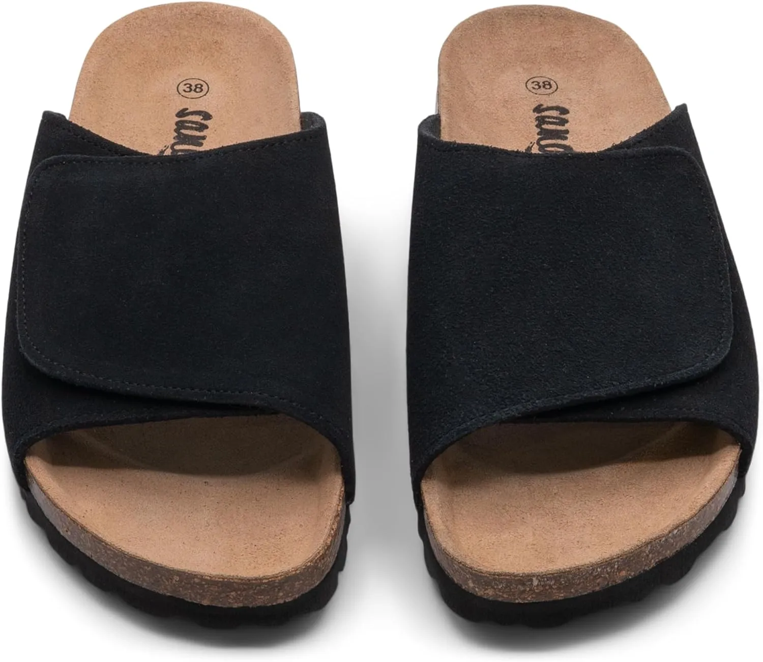 Sandgrens Handmade Unisex Cork Slides | European Top Grain Leather Sandals with Soft Suede Footbed, Adjustable Upper, and EVA Rubber Sole | Vigo