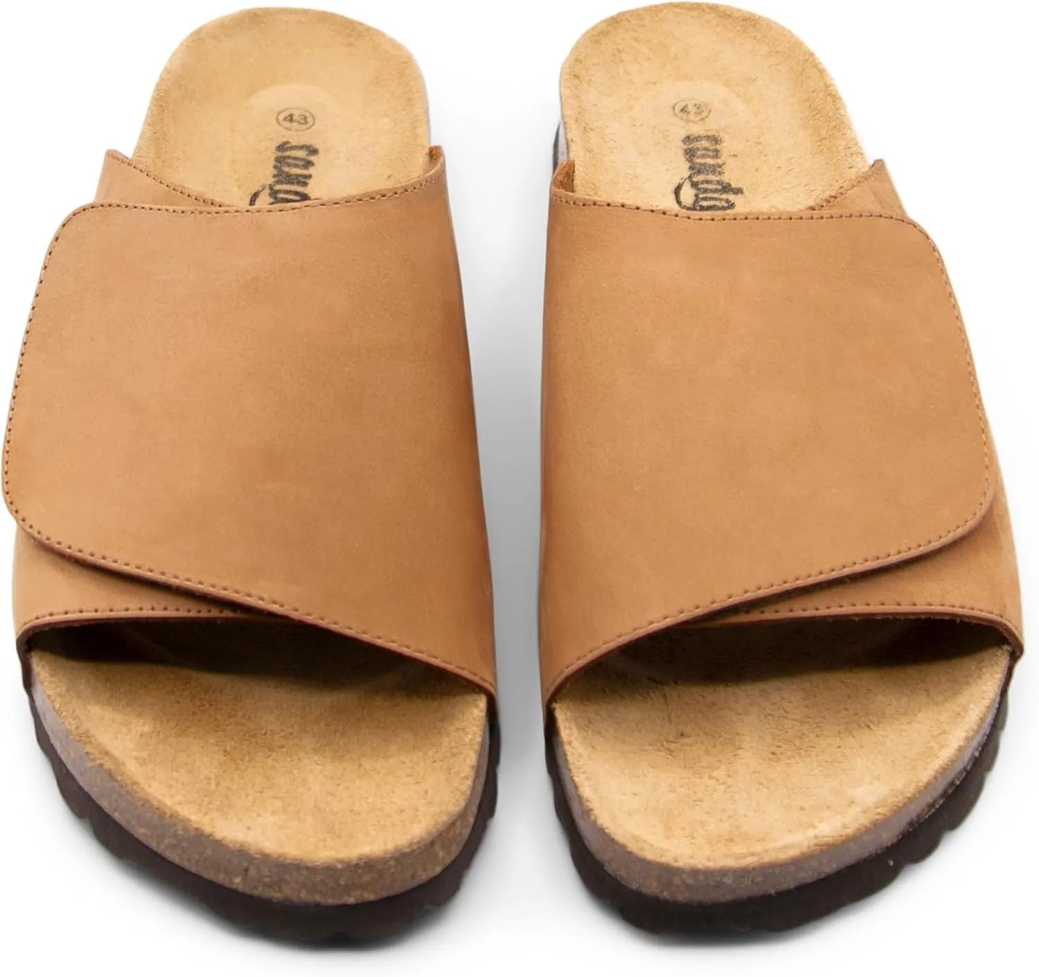 Sandgrens Handmade Unisex Cork Slides | European Top Grain Leather Sandals with Soft Suede Footbed, Adjustable Upper, and EVA Rubber Sole | Vigo