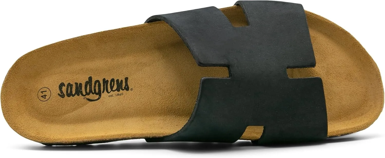 Sandgrens Handmade Unisex Cork Slides | European Top Grain Leather Sandals with Soft Suede Footbed and EVA Rubber Sole | Avila