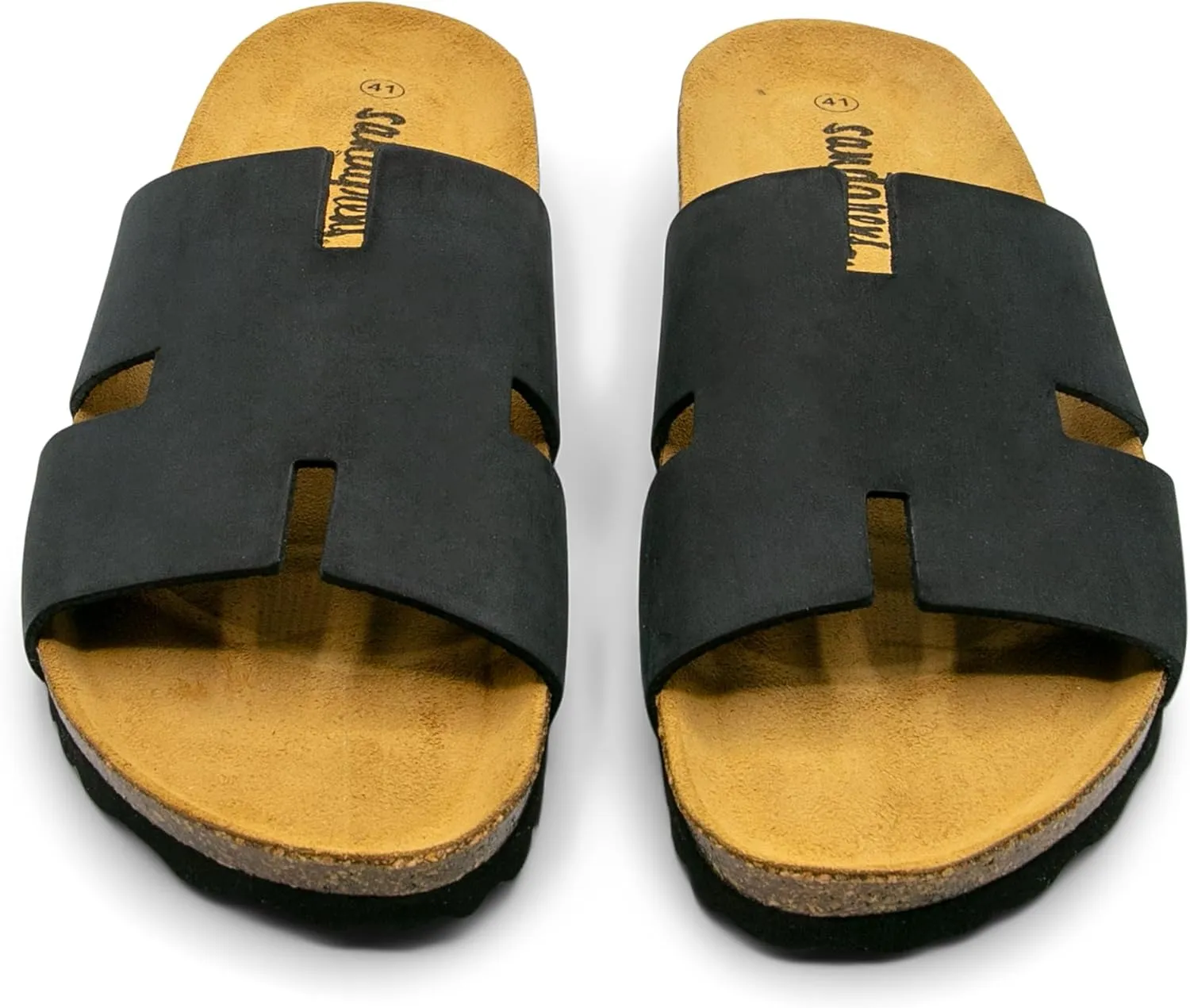 Sandgrens Handmade Unisex Cork Slides | European Top Grain Leather Sandals with Soft Suede Footbed and EVA Rubber Sole | Avila