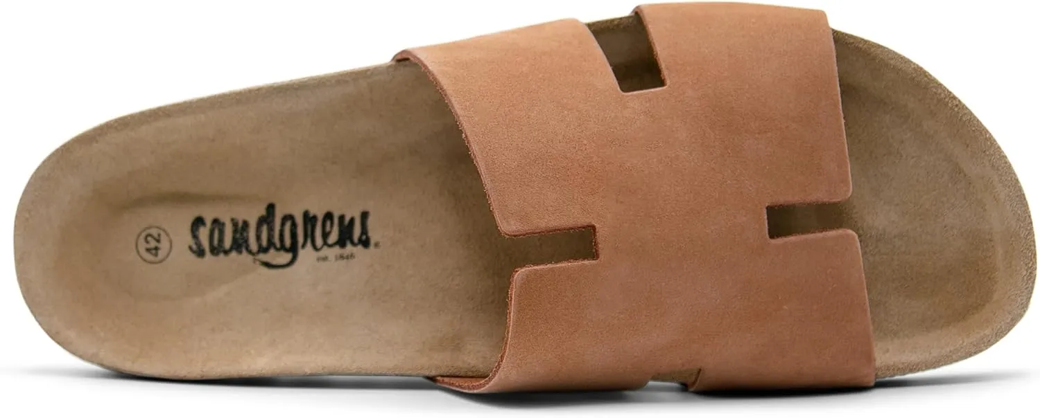 Sandgrens Handmade Unisex Cork Slides | European Top Grain Leather Sandals with Soft Suede Footbed and EVA Rubber Sole | Avila