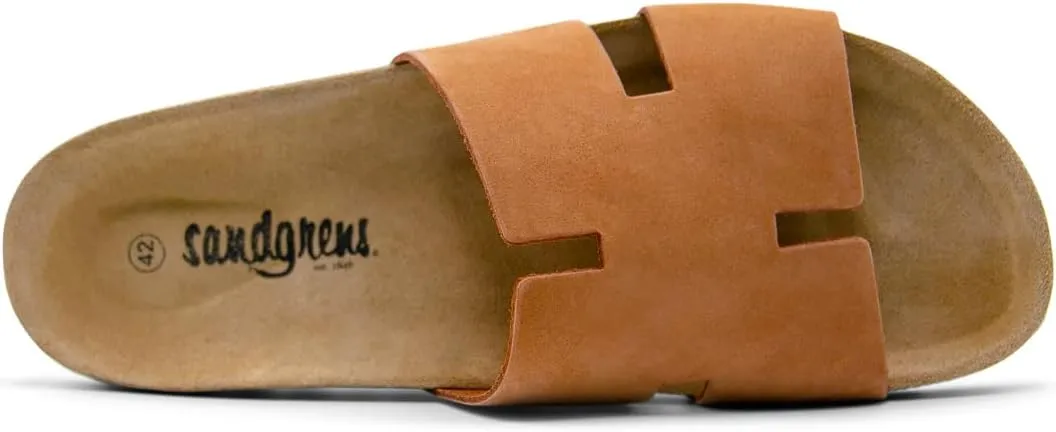Sandgrens Handmade Unisex Cork Slides | European Top Grain Leather Sandals with Soft Suede Footbed and EVA Rubber Sole | Avila