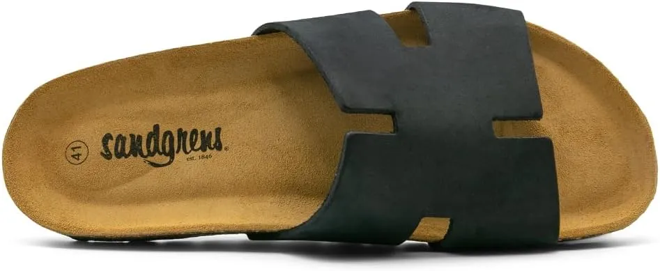 Sandgrens Handmade Unisex Cork Slides | European Top Grain Leather Sandals with Soft Suede Footbed and EVA Rubber Sole | Avila