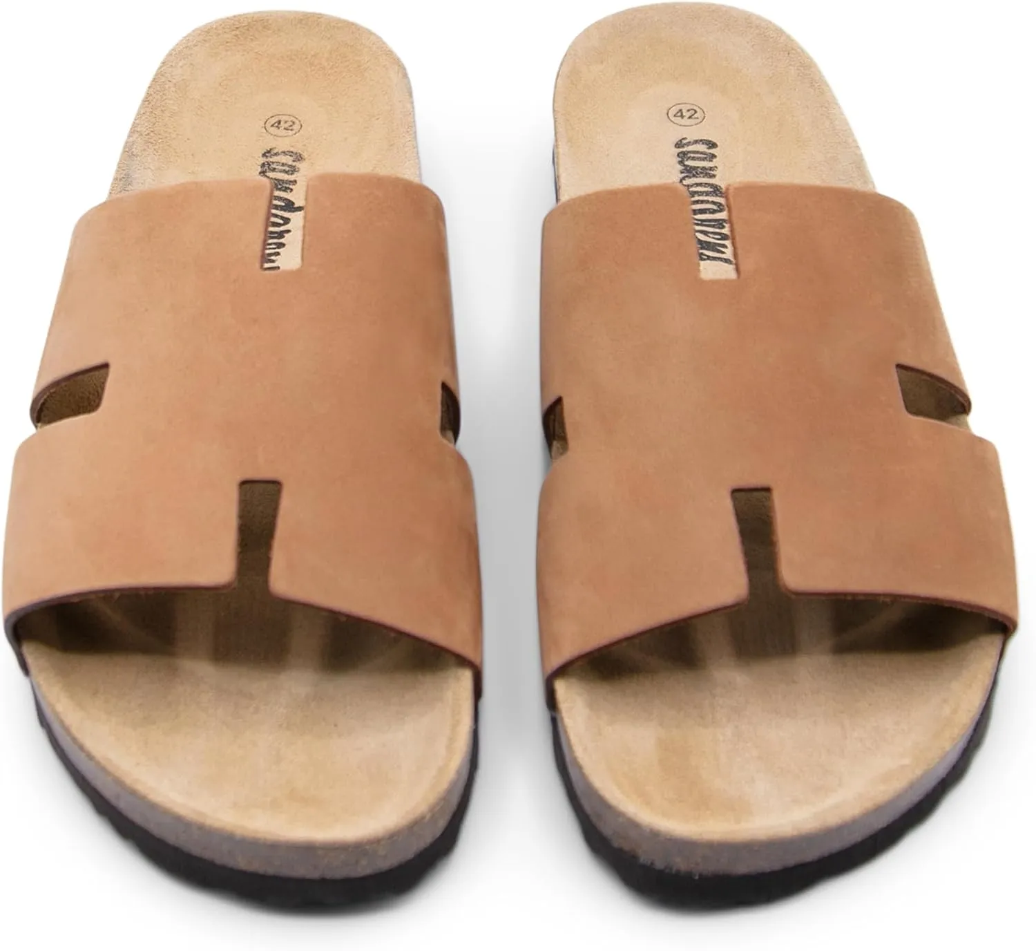 Sandgrens Handmade Unisex Cork Slides | European Top Grain Leather Sandals with Soft Suede Footbed and EVA Rubber Sole | Avila