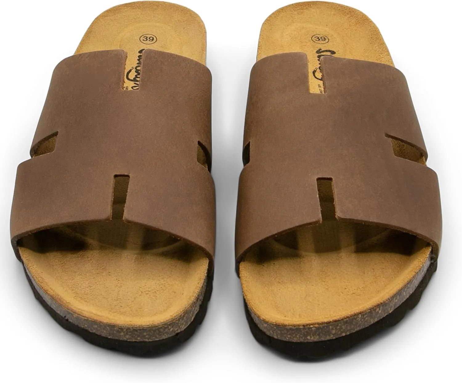 Sandgrens Handmade Unisex Cork Slides | European Top Grain Leather Sandals with Soft Suede Footbed and EVA Rubber Sole | Avila