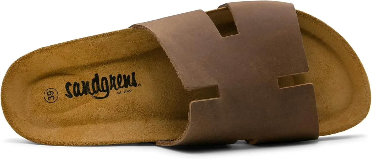 Sandgrens Handmade Unisex Cork Slides | European Top Grain Leather Sandals with Soft Suede Footbed and EVA Rubber Sole | Avila